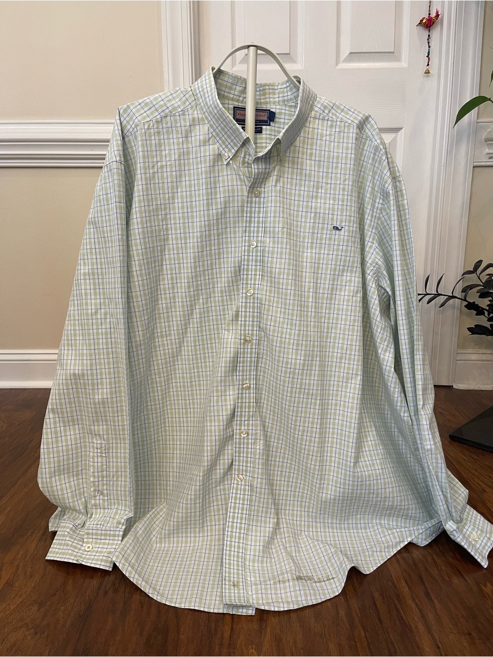 Vineyard Vines Green Blue Plaid Whale Logo Shirt 4XLT Cotton